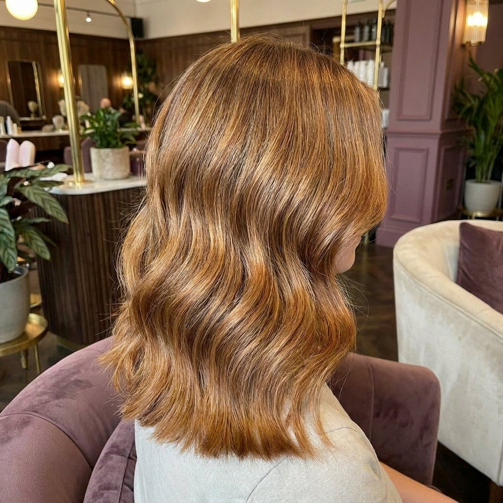 Close-up van glanzend haar met een warme, natuurlijk verlopende balayage kleuring